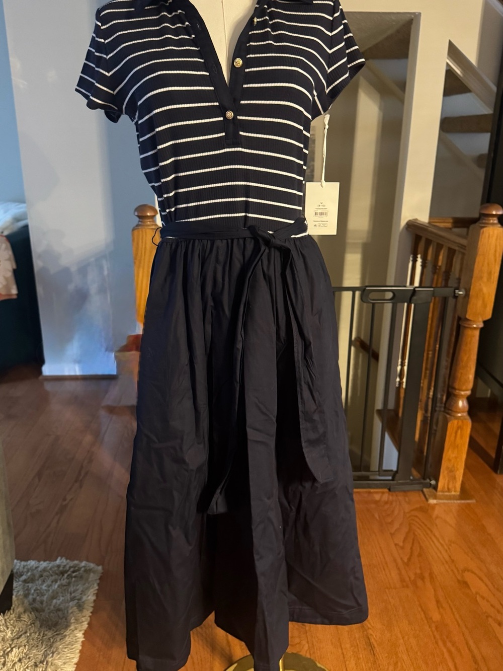 Free Assembly Navy Striped Polo Mixed Midi Dress- M, NWT - Picture 2 of 7